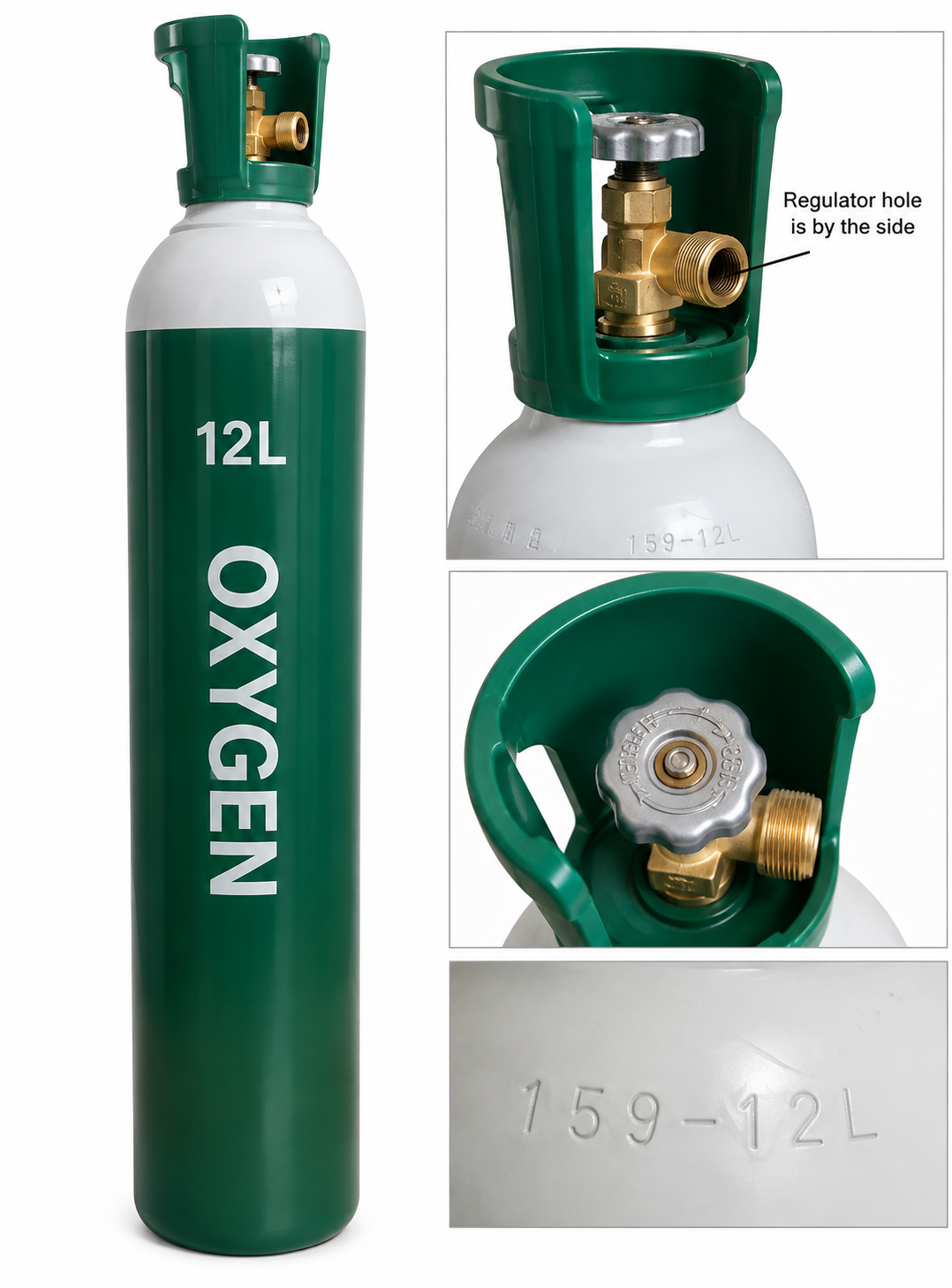 159-12L Medical Oxygen Cylinder 12 Litres Side Regulator Port - View 1