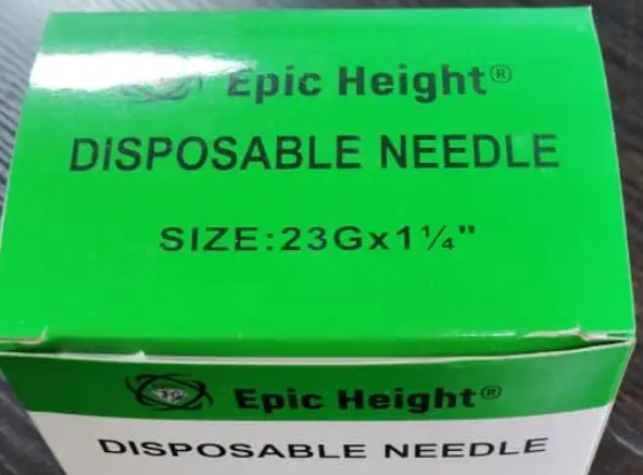 EPIC Height Hypodermic Needle 23G 100 Pieces Box