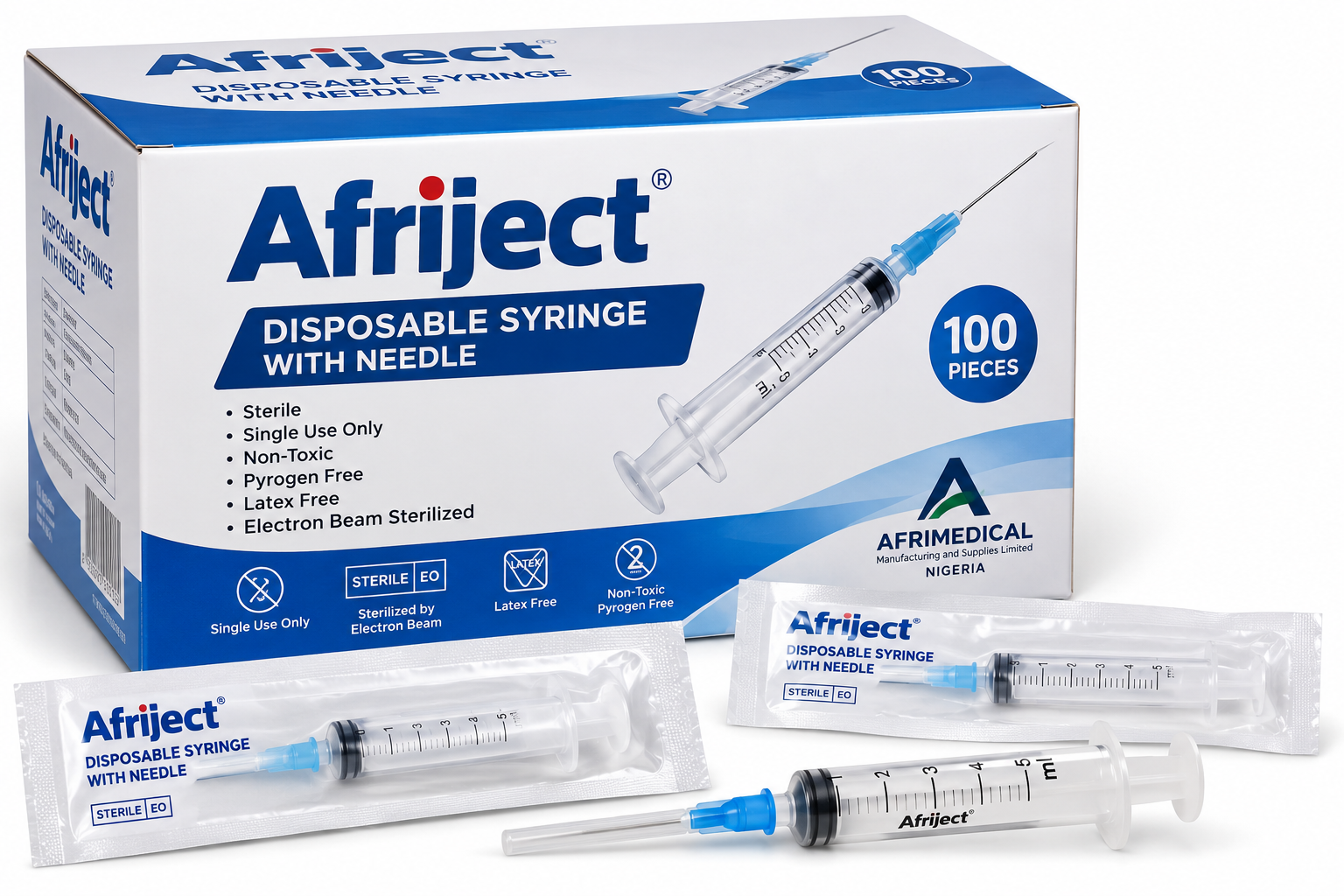Afriject Disposable Syringe with Needle – 100 Pieces - View 1