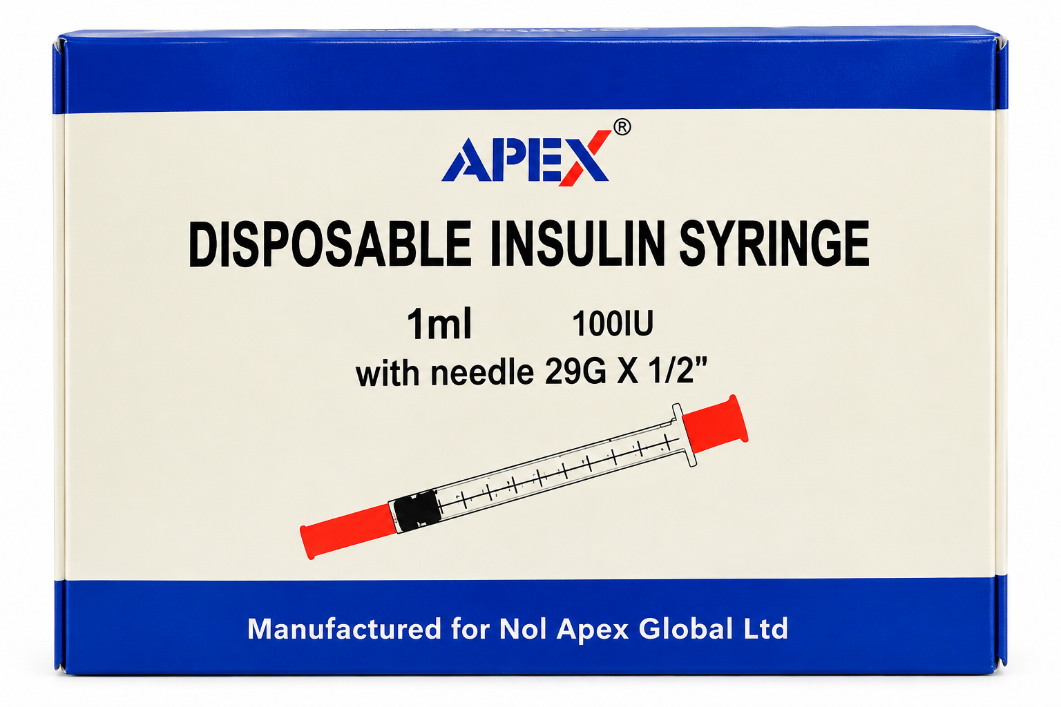 Disposable Insulin Syringe 1ml with Needle 29G x 1/2 Inch