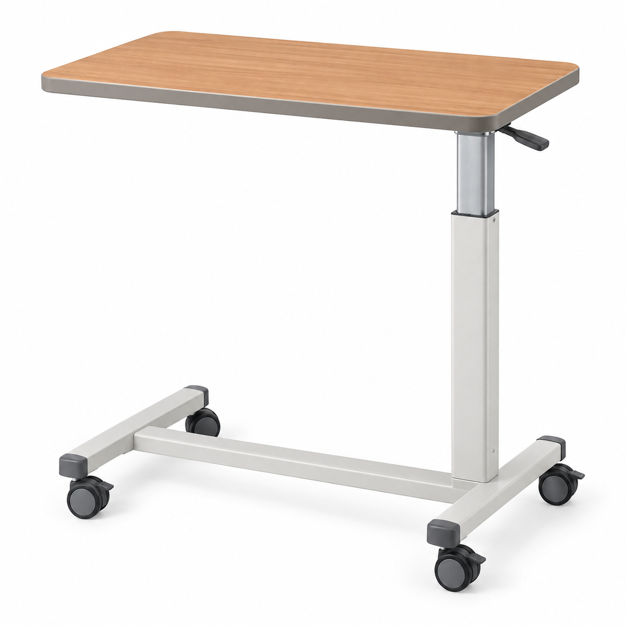 BT647C Wooden Hospital Overbed Table with Wheels - View 1