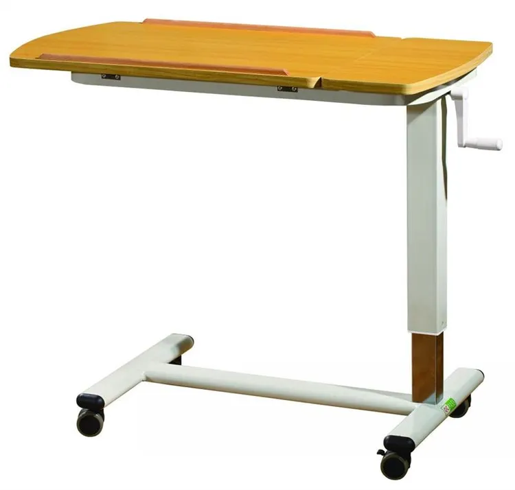 BT647N Wooden Hospital Overbed Table with Wheels - View 1