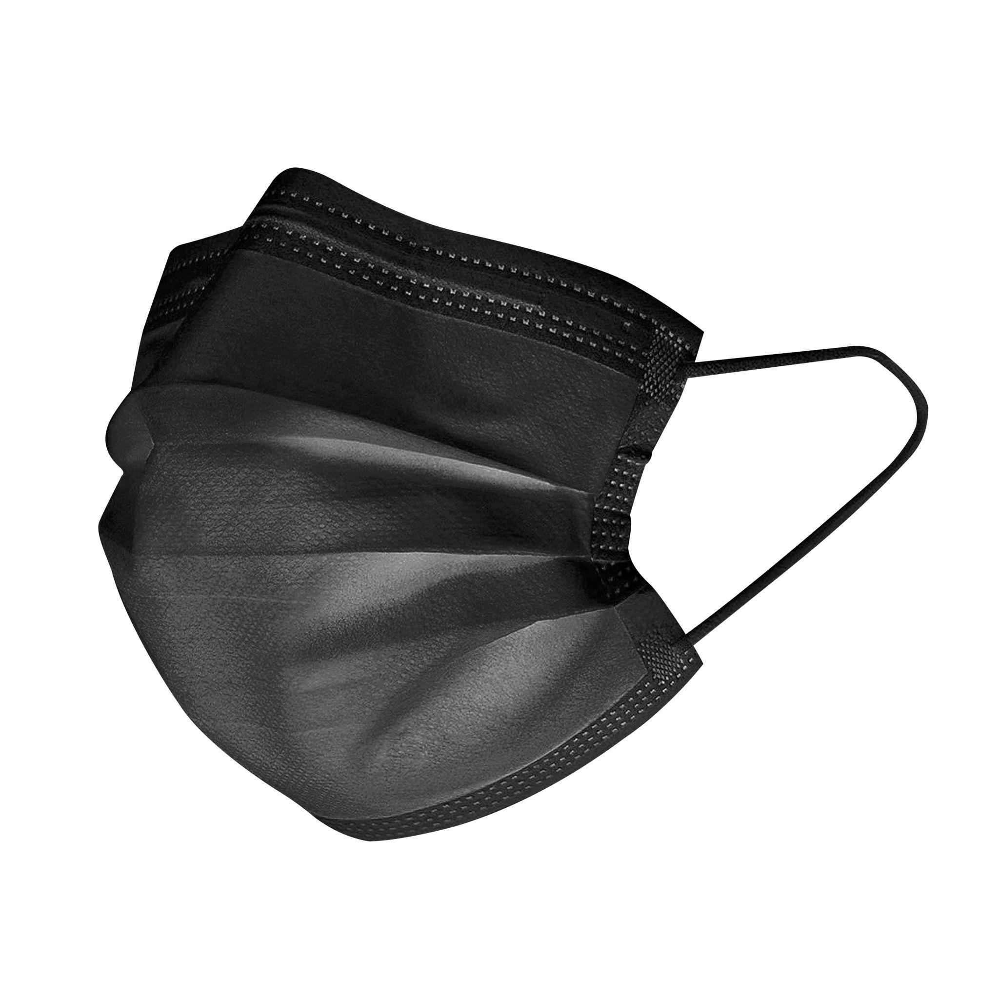 Black Face Mask – 3-Ply Disposable Face Mask with Ear Loops - View 1