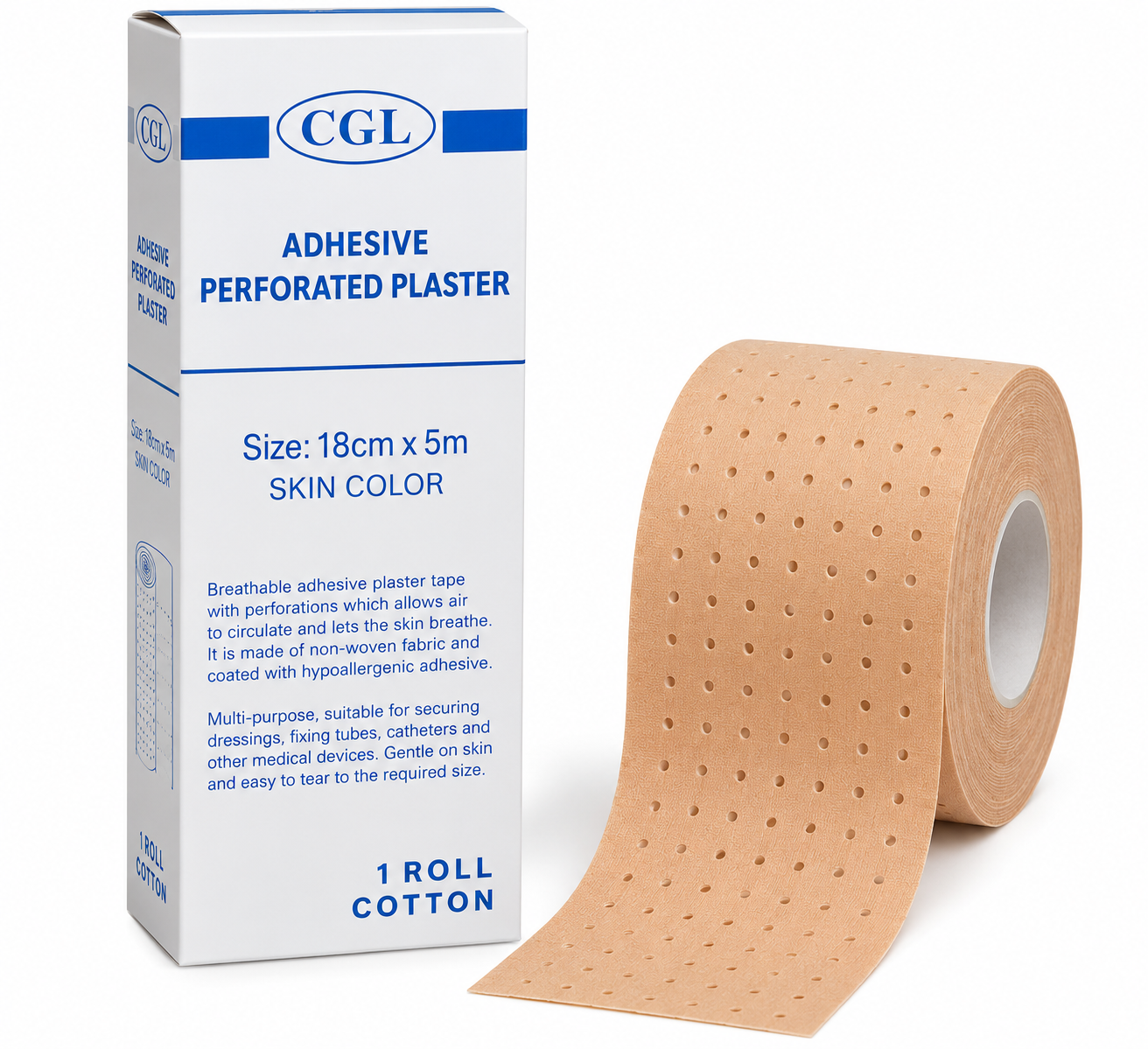 Cotton Adhesive Perforated Medical Plaster Roll – 18 cm × 5 m - View 1