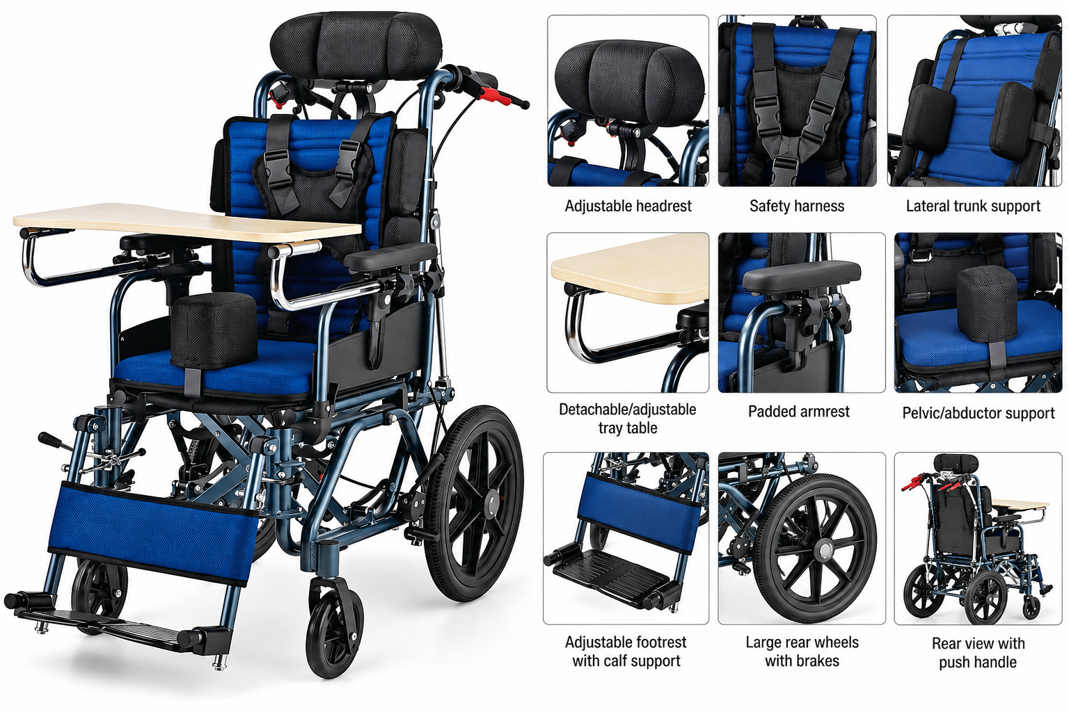 Cerebral Palsy Wheelchair with Tray and Head Support - View 1