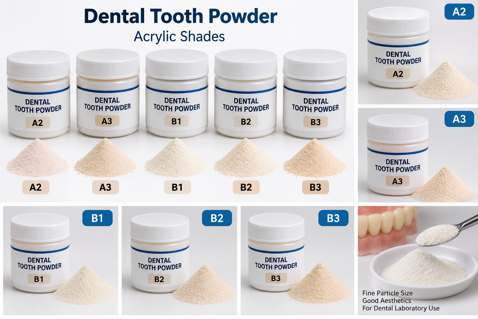 Dental Tooth Powder – A2, A3, B1, B2 & B3 Acrylic Shades