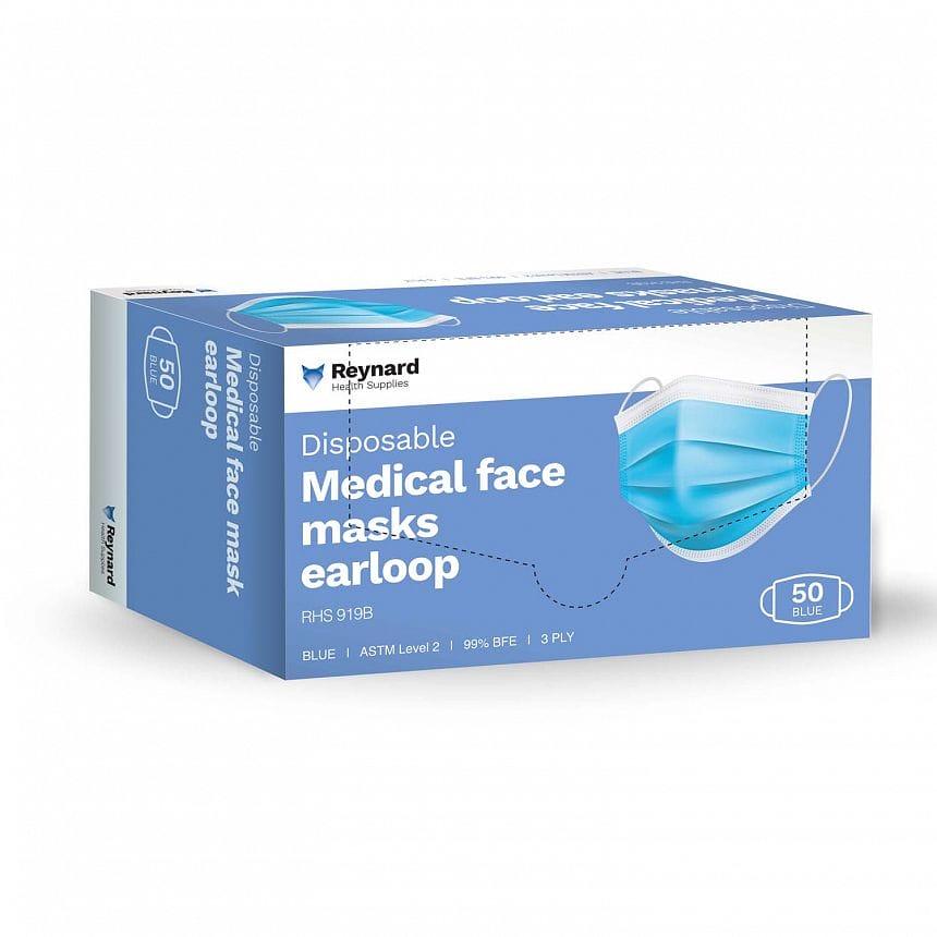 Disposable Blue 3-Ply Face Mask with Ear Loops – 50 Pieces per Pack