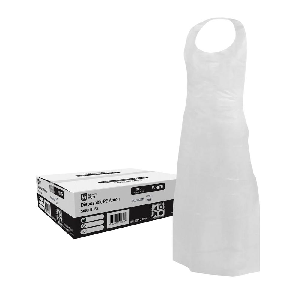 100 Pieces Disposable White PE Apron – 1,000 Pieces per Carton
