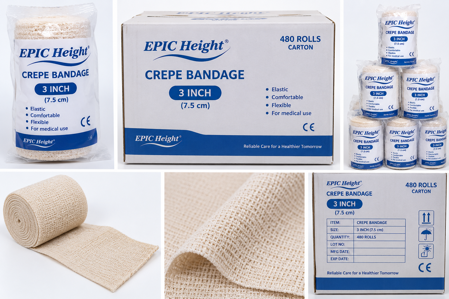 EPIC Height Crepe Bandage 3 Inch 480 Rolls Carton
