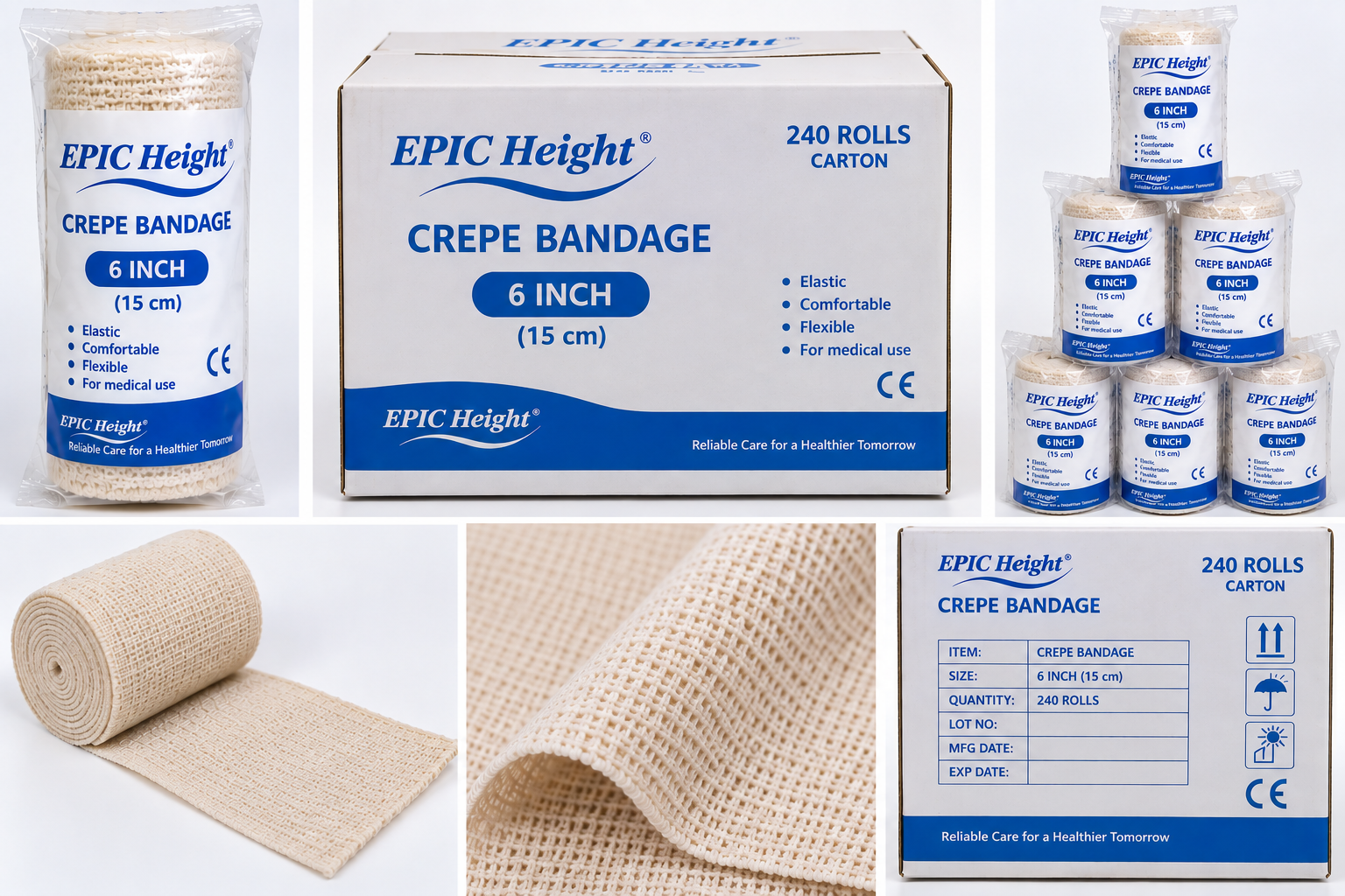 EPIC Height Crepe Bandage 6 Inch 240 Rolls Carton