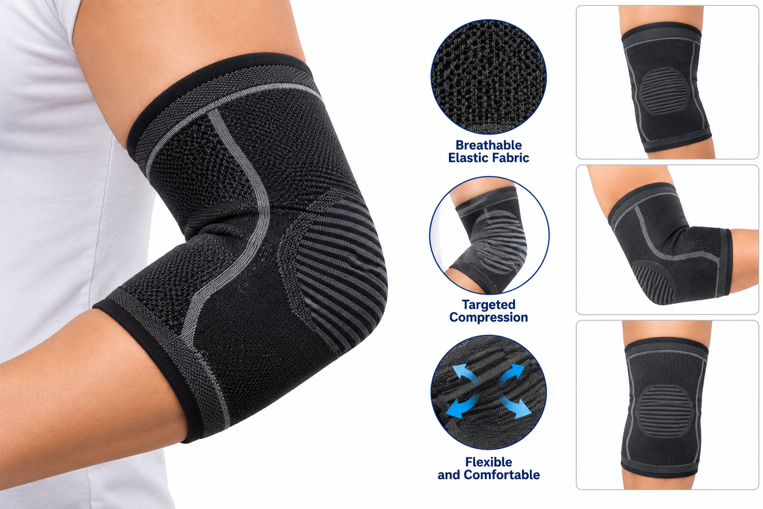 Elastic Elbow Support Brace for Compression and Joint Stability - View 1