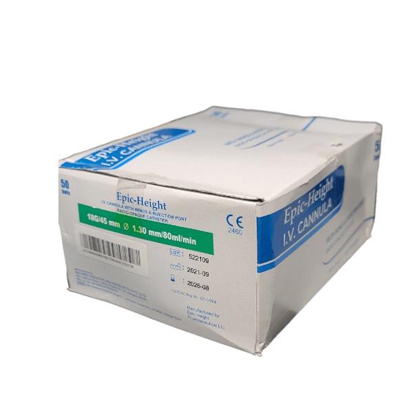Epic Height Green IV Cannula 18G × 45mm with Injection Port