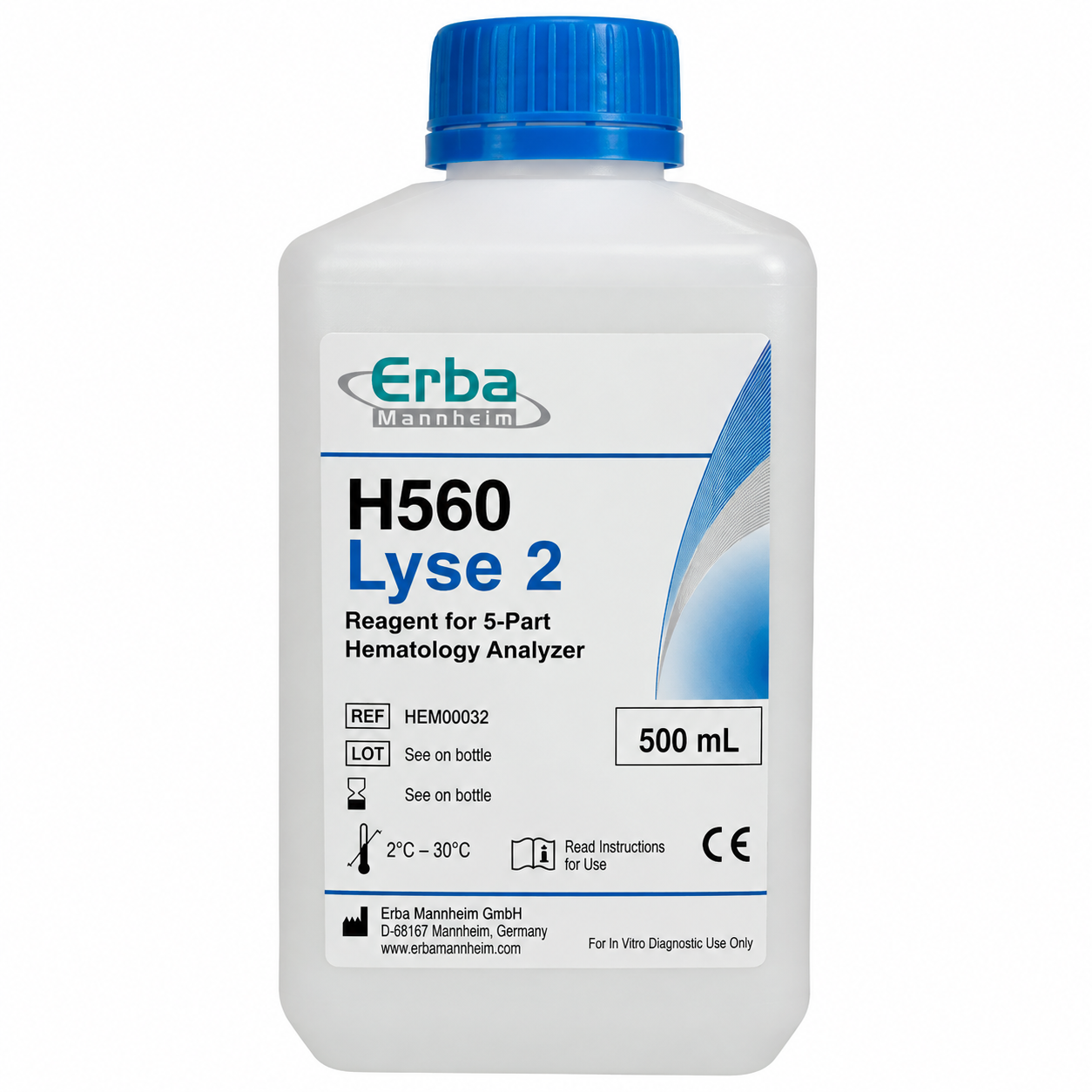 Erba H560 Lyse 2 Reagent for 5-Part Hematology Analyzer – 500 mL - View 1