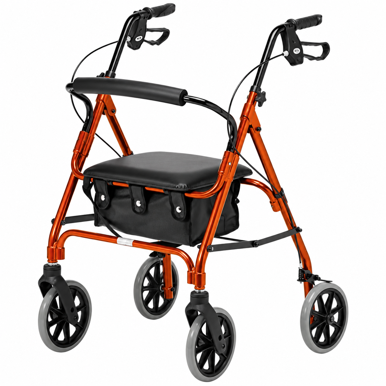 Folding Four-Wheel Rollator Walker with Seat Storage Bag and Hand Brakes - View 1