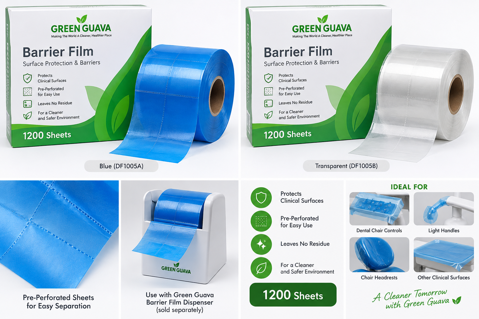 Green Guava Dental Barrier Film 1200 Sheets – Disposable Surface Protection
