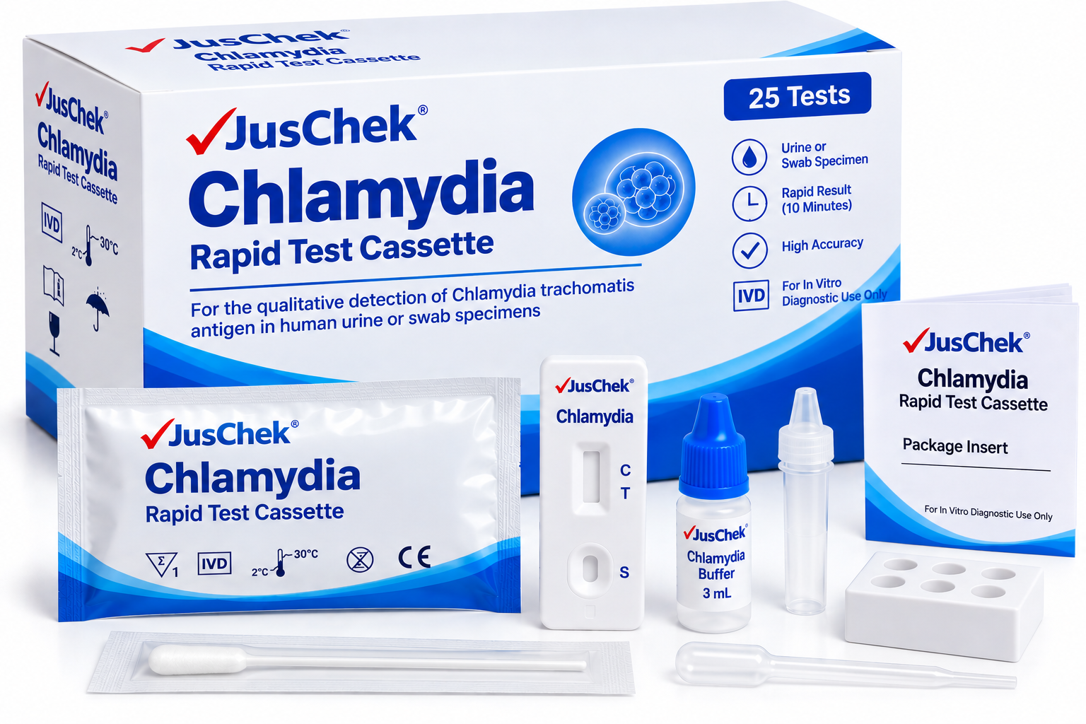 JusChek Chlamydia Rapid Test Cassette (Urine-Swab) – 25 Tests - View 1