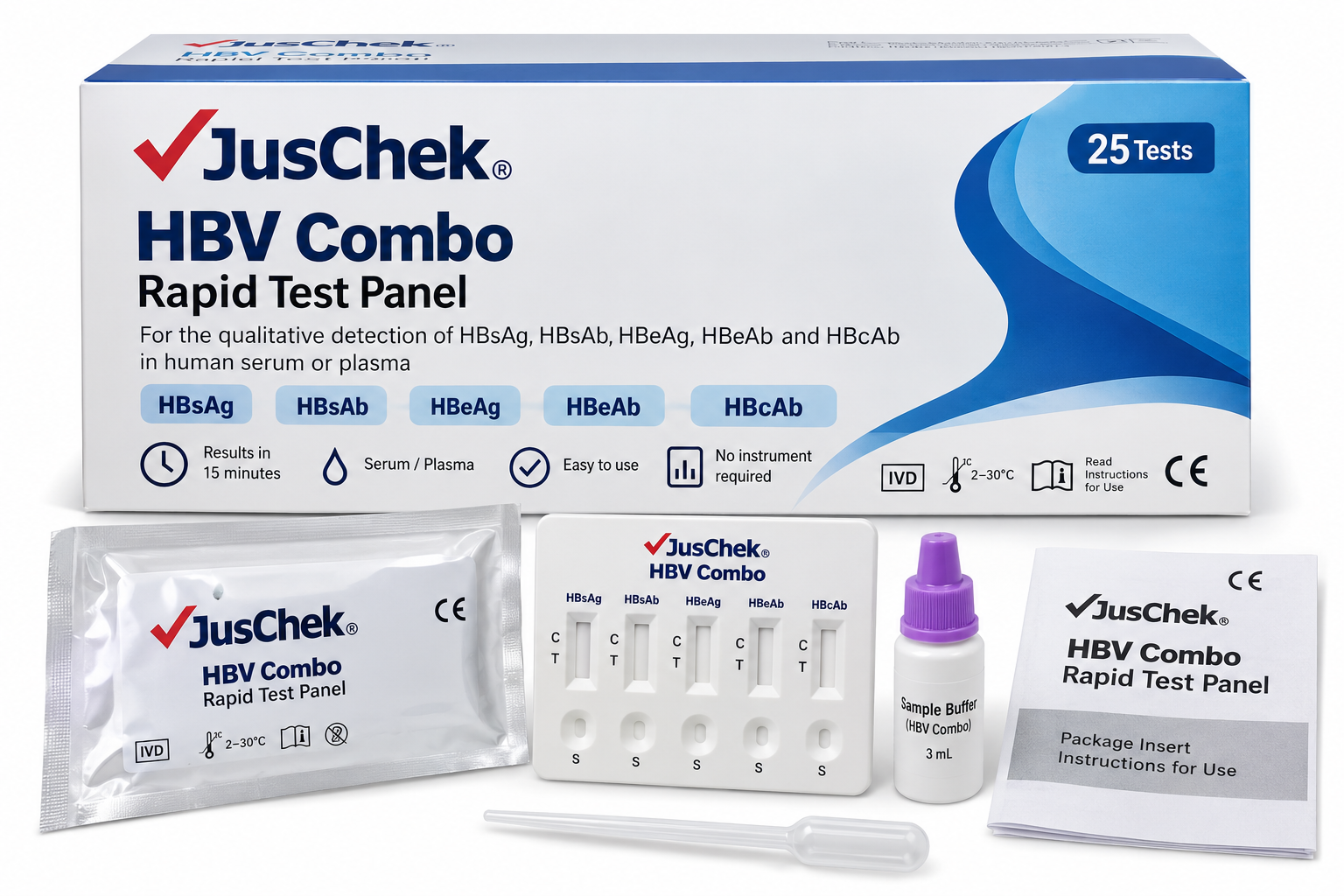 JusChek HBV Combo Rapid Test Panel – 25 Tests - View 1