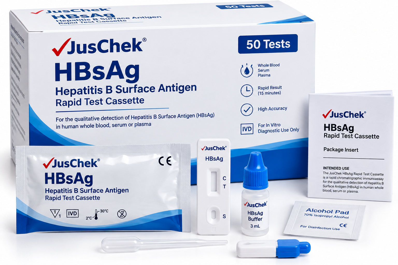 JusChek HBsAg Hepatitis B Surface Antigen Rapid Test Cassette – 50 Tests - View 1