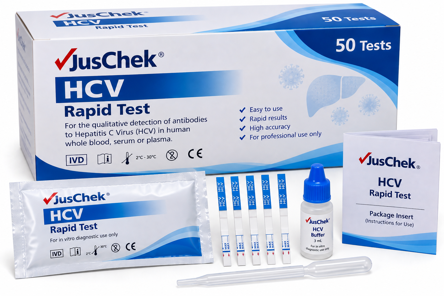 JusChek HCV Hepatitis C Rapid Test Kit 50 Tests - View 1
