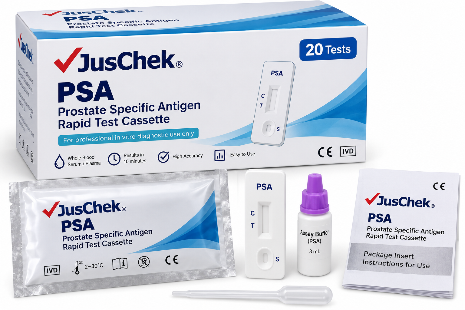 JusChek Prostate Specific Antigen Rapid Test Cassette – 20 Tests - View 1