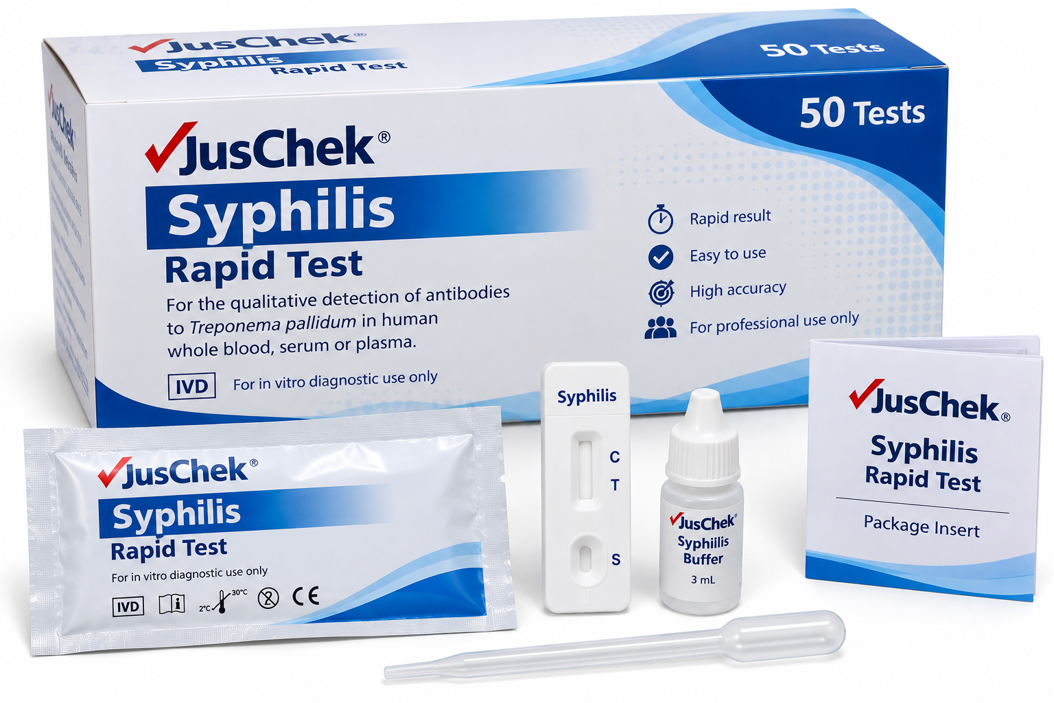 JusChek Syphilis Rapid Test Kit – 50 Tests - View 1