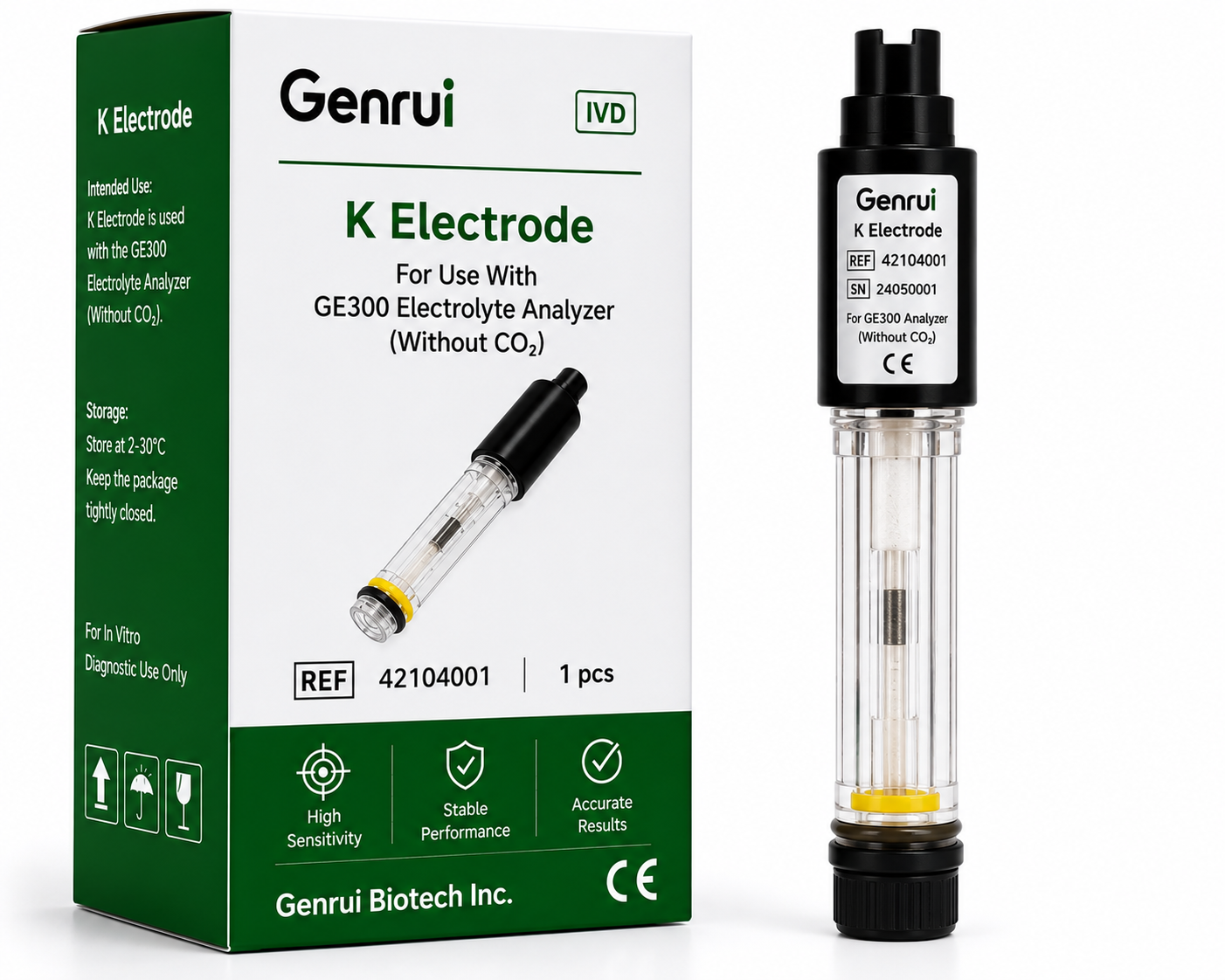 Genrui K⁺ Potassium ISE Electrode for GE300 Electrolyte Analyzer - View 1