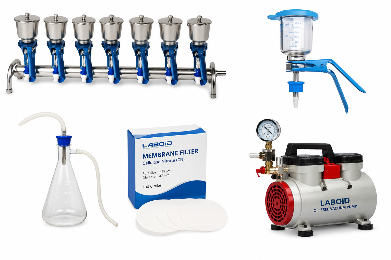 LABOID Sterility Test Unit Complete Kit – 6-Place SS316 Manifold with Oil-Free Vacuum Pump - View 1