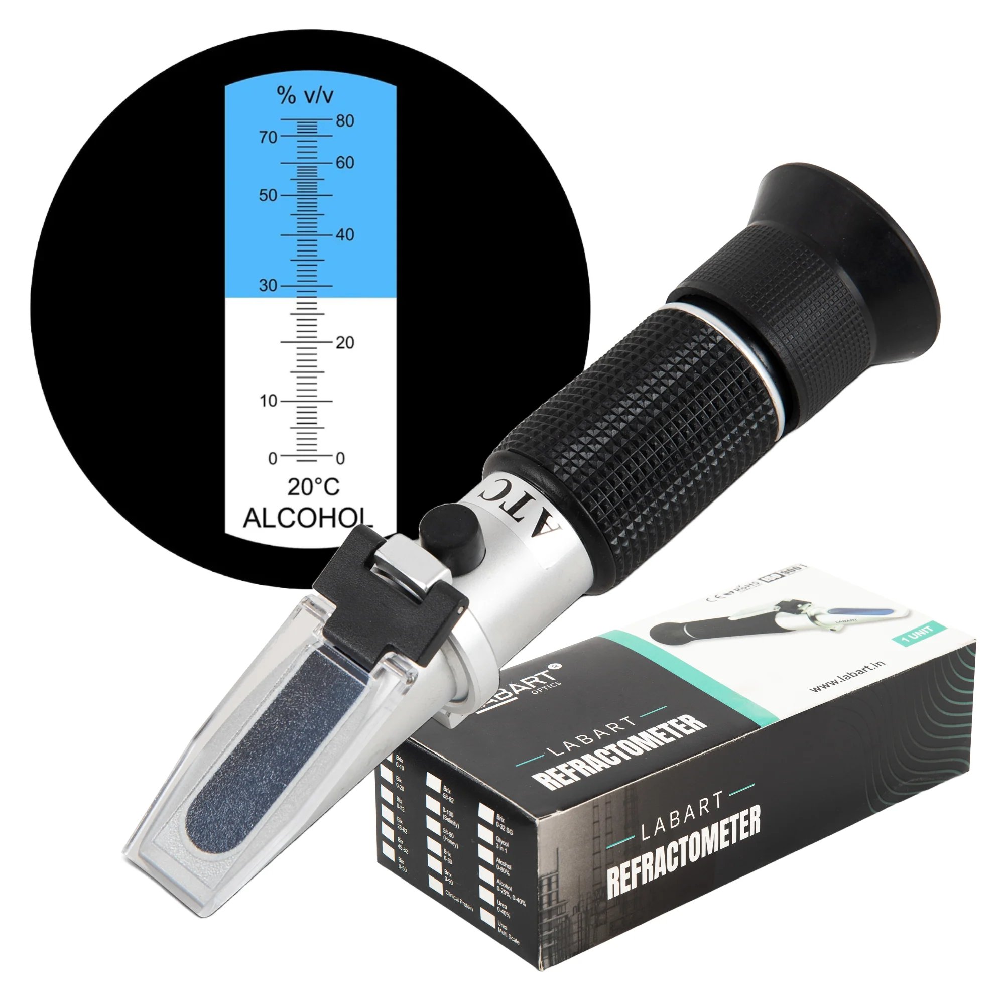 Portable Alcohol Refractometer 0–80 Vol% with Automatic Temperature Compensation (ATC) - View 1