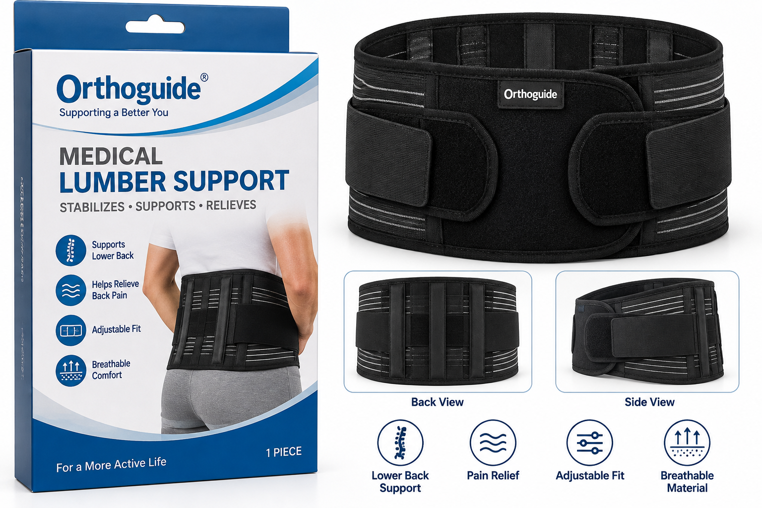 Orthoguide Medical Lumbar Support – Adjustable Lower Back Brace