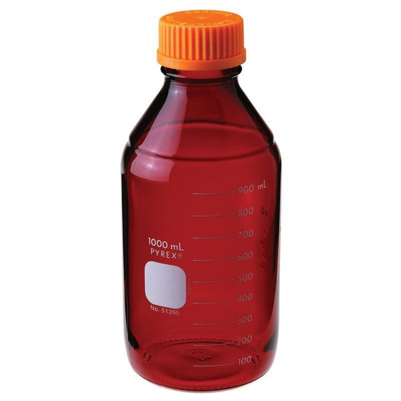 PYREX 1000mL Low Actinic Round Media Storage Bottle with GL45 Screw Cap and Pouring Ring - View 1