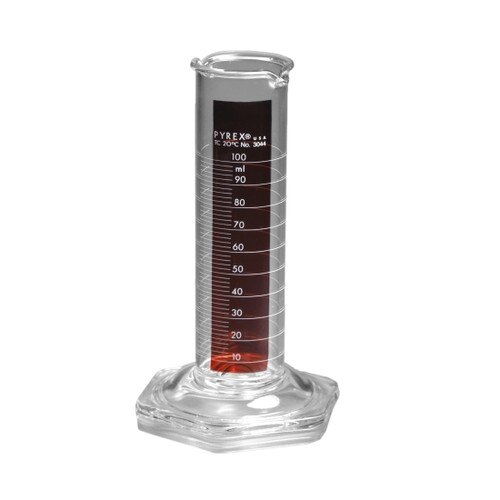 PYREX® 100mL Low Form Single Metric Scale Lifetime Red™ Graduated Cylinder – Double Pourout TC - View 1