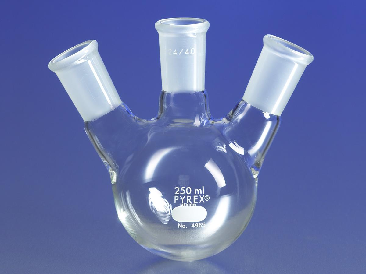 PYREX 1L Three Neck Distilling Flask with 34-45 Center and 24-40 Angled Side Joints - View 1
