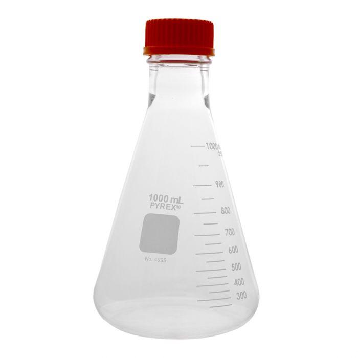 PYREX 1L Wide Mouth Erlenmeyer Flask with GL45 Screw Cap and Pouring Ring - View 1