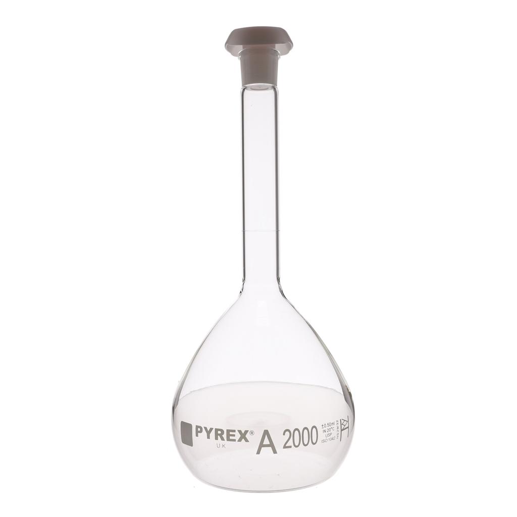 PYREX 2000mL Class A Certified and Serialized Volumetric Flask with Glass Stopper 5680-2L - View 1