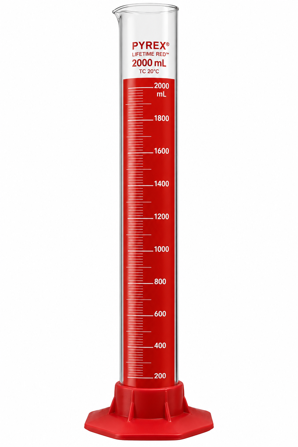 PYREX® 2000mL Single Metric Scale Lifetime Red™ Graduated Cylinder – To Contain - View 1