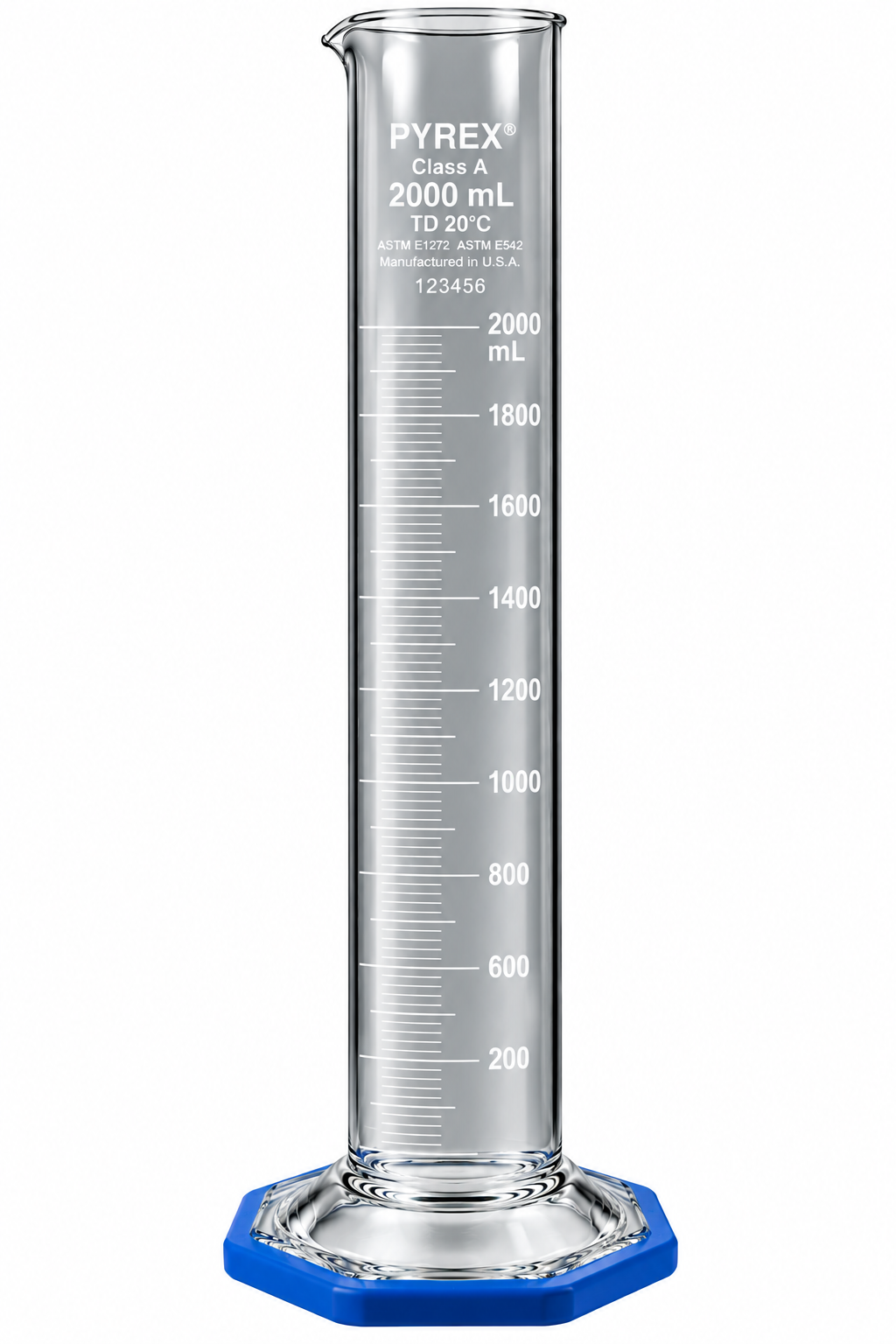 PYREX® 2000mL Single Metric Scale Serialized-Certified Class A Graduated Cylinder – White Graduations To Deliver - View 1