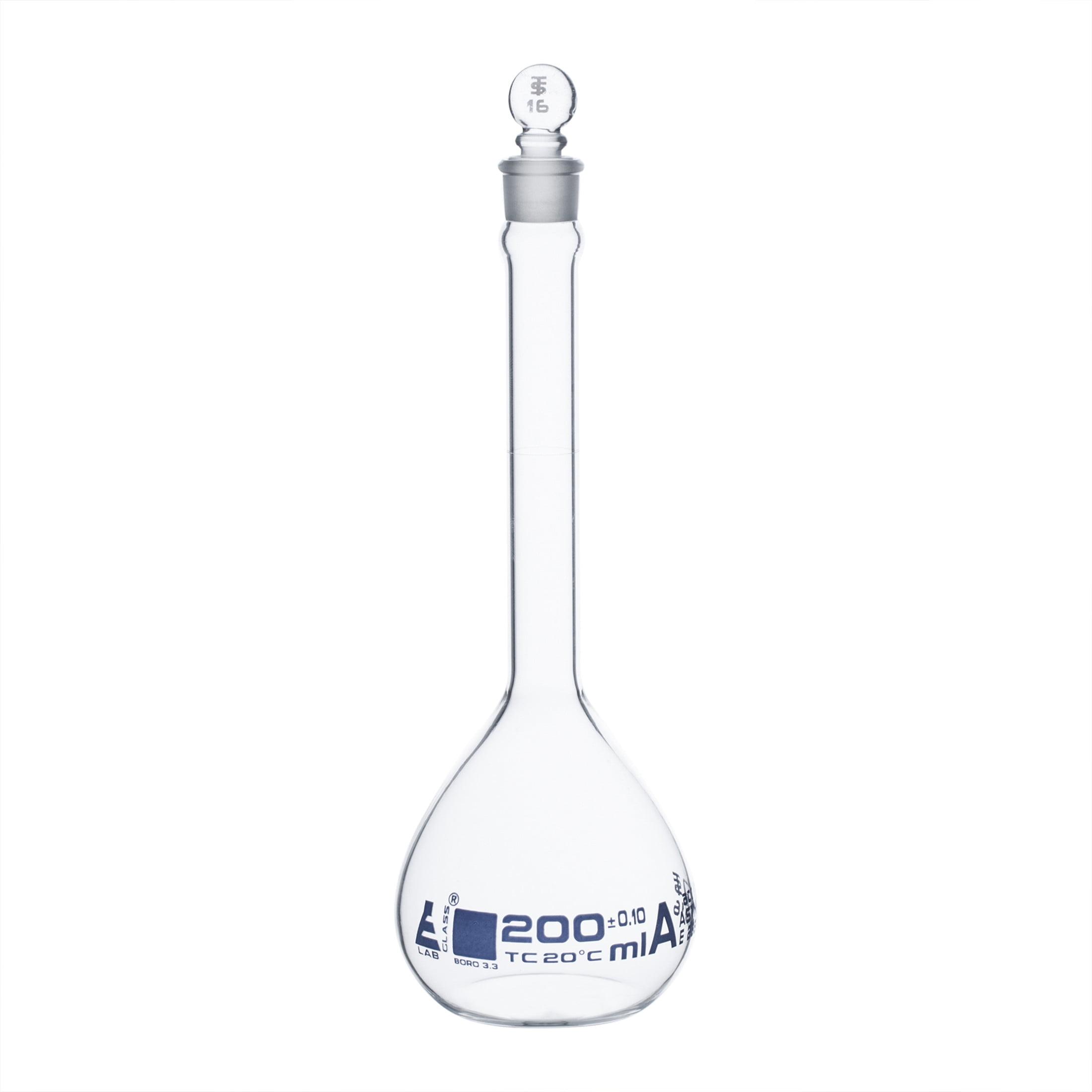 PYREX 200mL Class A Certified and Serialized Volumetric Flask with Glass Stopper 5680-200 - View 1