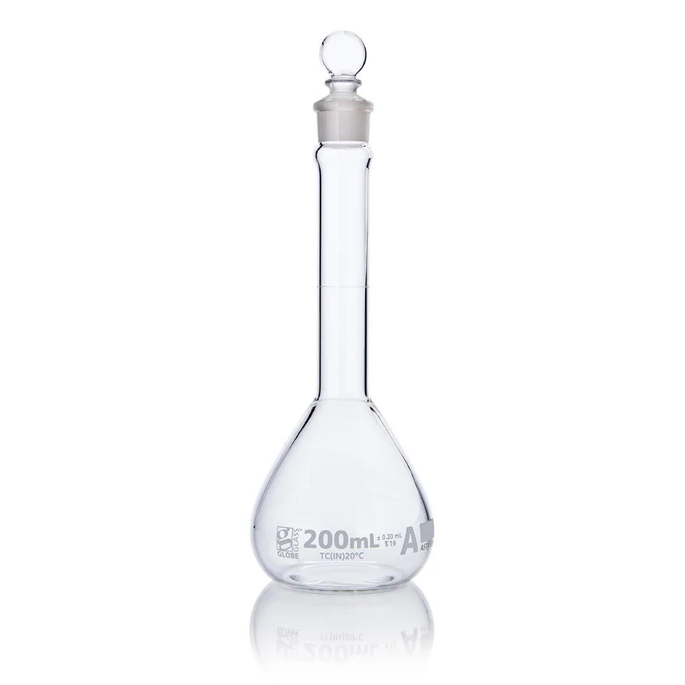 PYREX 200mL Class A Lifetime Red Volumetric Flask with Glass Stopper 5660-200 - View 1