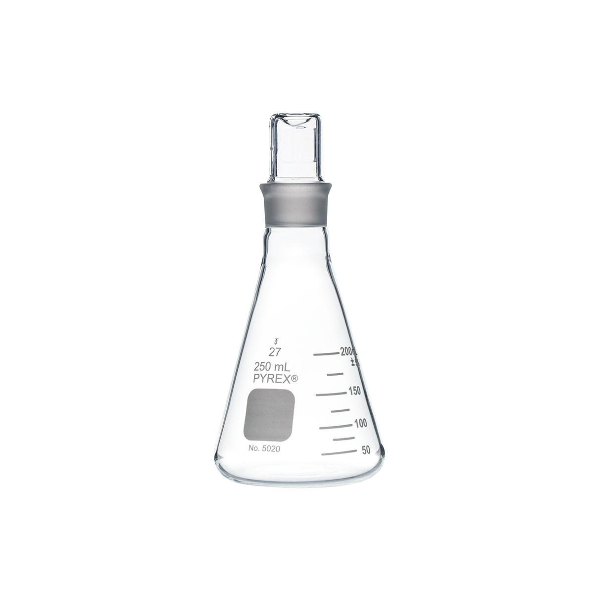 PYREX 250mL Narrow Mouth Erlenmeyer Flask with Standard Taper Glass Stopper - View 1