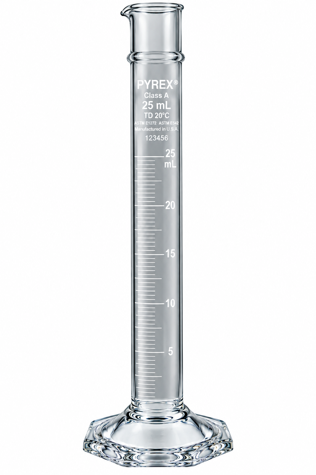 PYREX® 25mL Single Metric Scale Serialized-Certified Class A Graduated Cylinder – White Graduations To Deliver - View 1