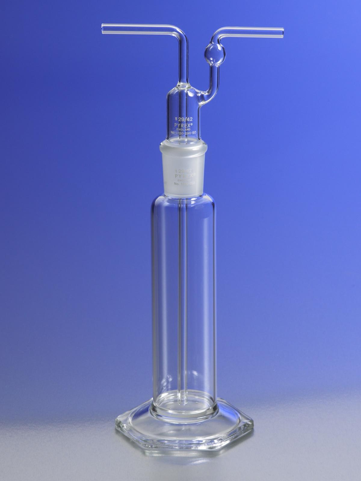PYREX 31750-350C Gas Washing Bottle 350 mL with Side Inlet and Coarse Fritted Disc - View 1