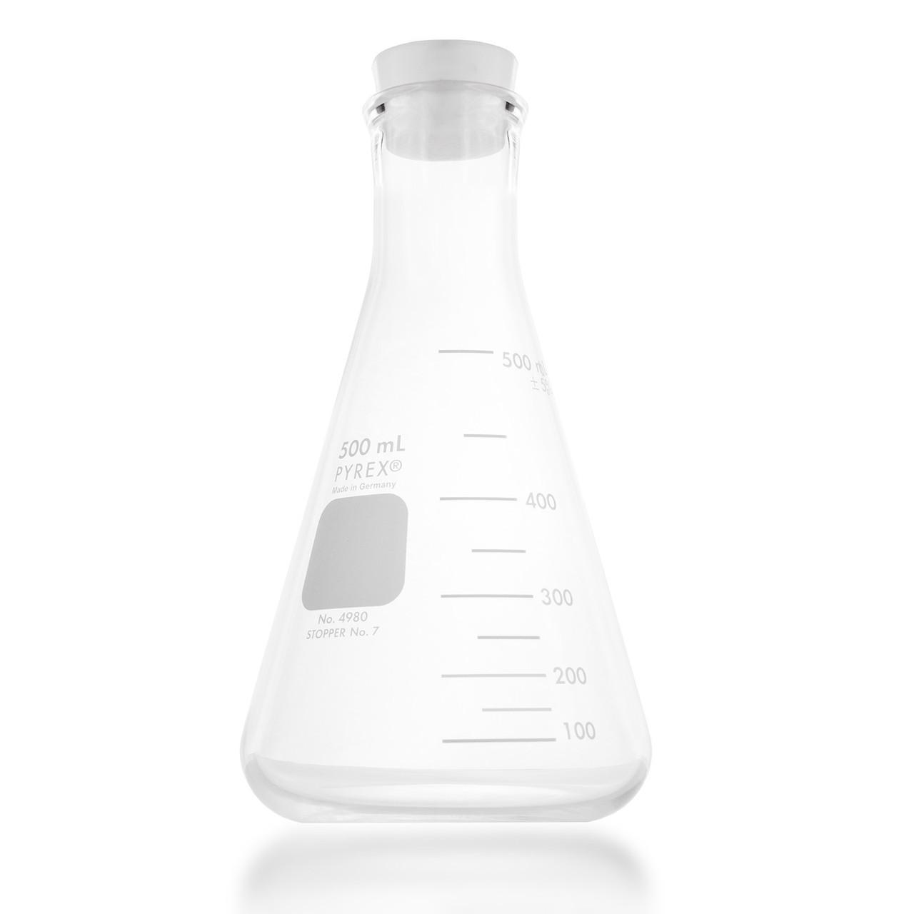 PYREX 500mL Narrow Mouth Erlenmeyer Flask with Standard Taper Glass Stopper - View 1