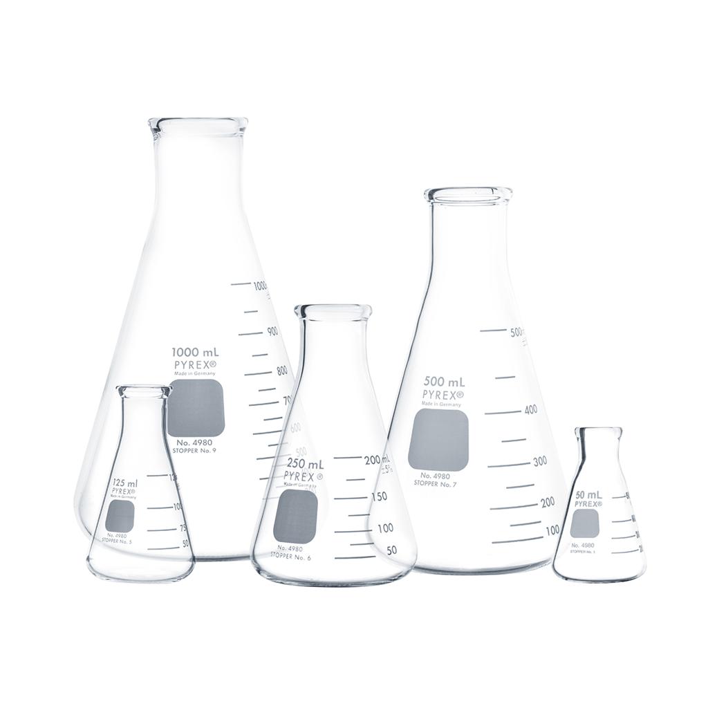 PYREX Narrow Mouth Erlenmeyer Flask Assortment Pack with Heavy Duty Rim – 5 Pieces - View 1