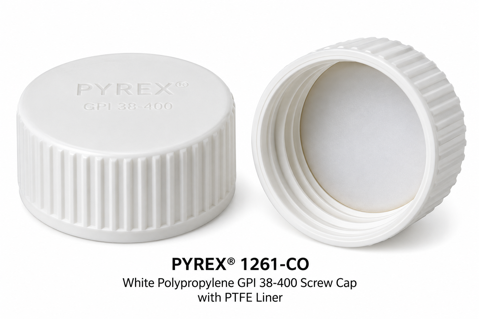 PYREX White Polypropylene GPI 38-400 Screw Cap with PTFE Liner - View 1