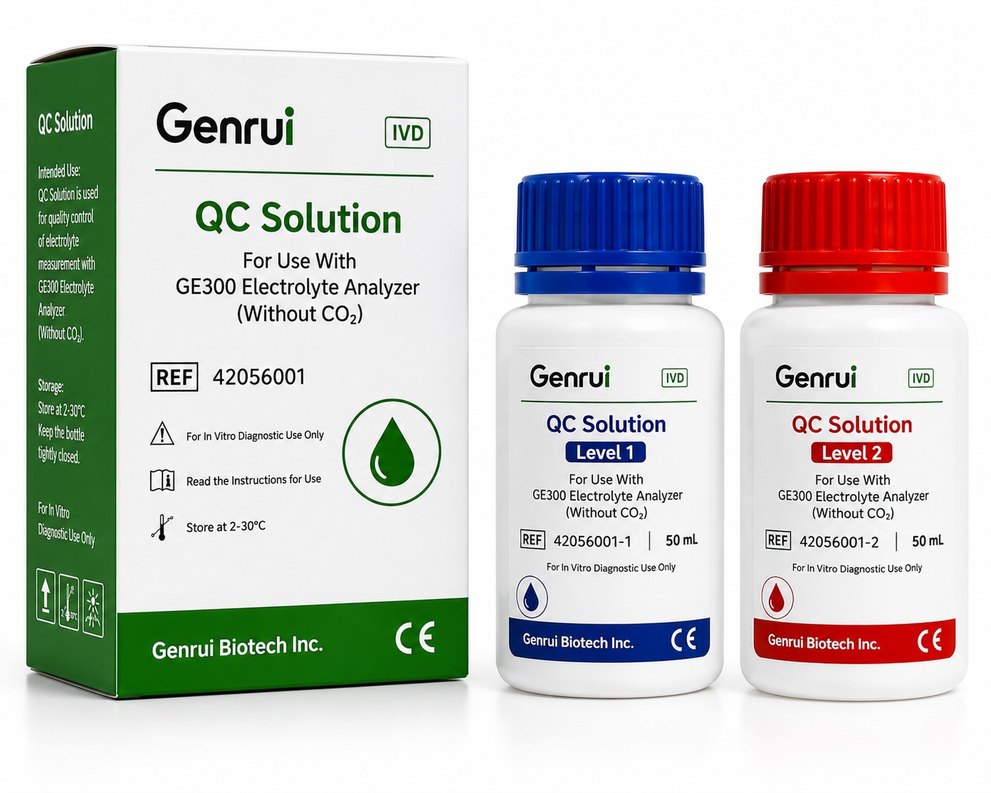 Genrui 3-Level QC Solution for GE300 Electrolyte Analyzer – 3 × 10mL - View 1
