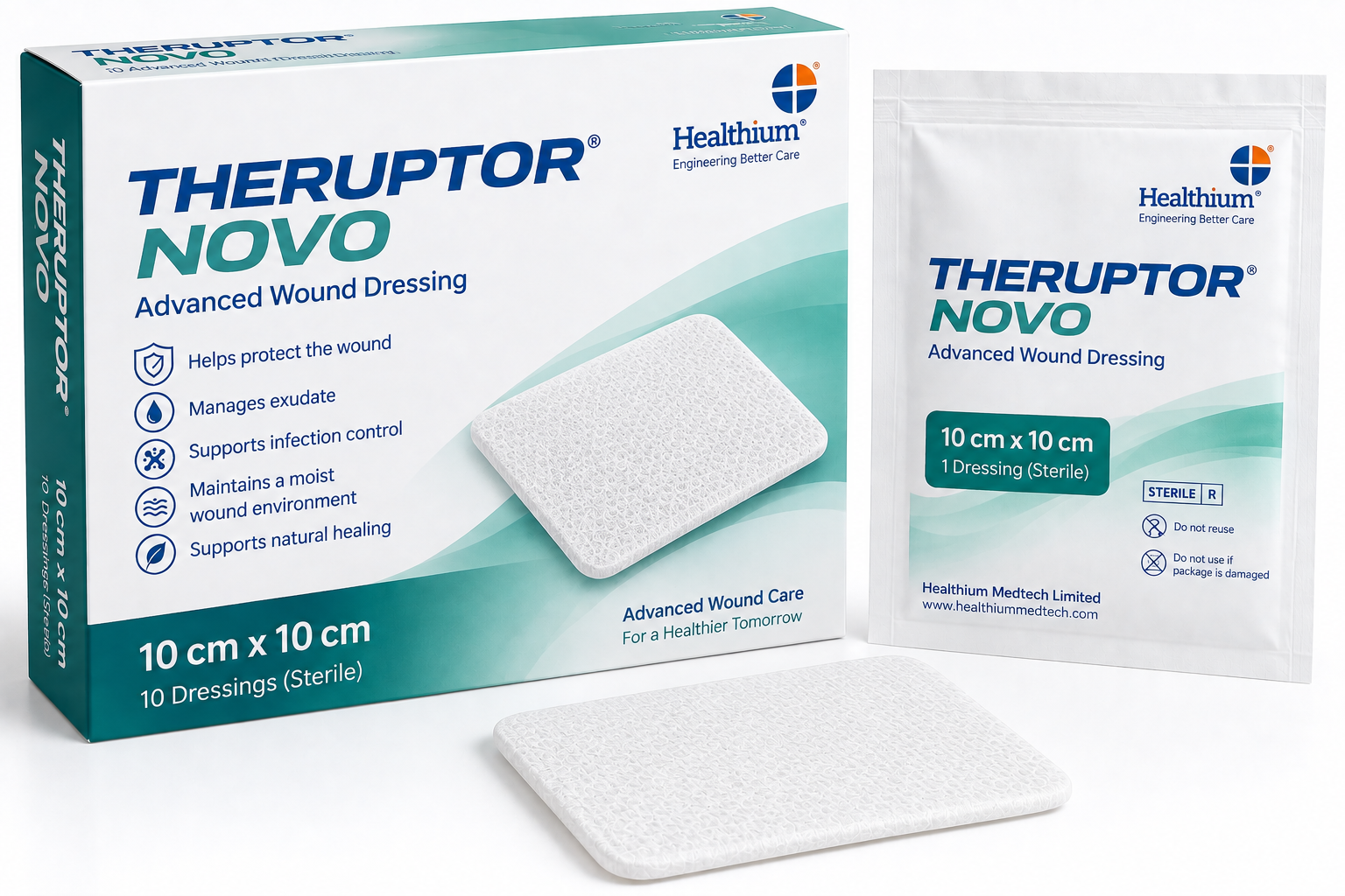 THERUPTOR NOVO 10 × 10cm Advanced Antimicrobial Wound Dressing