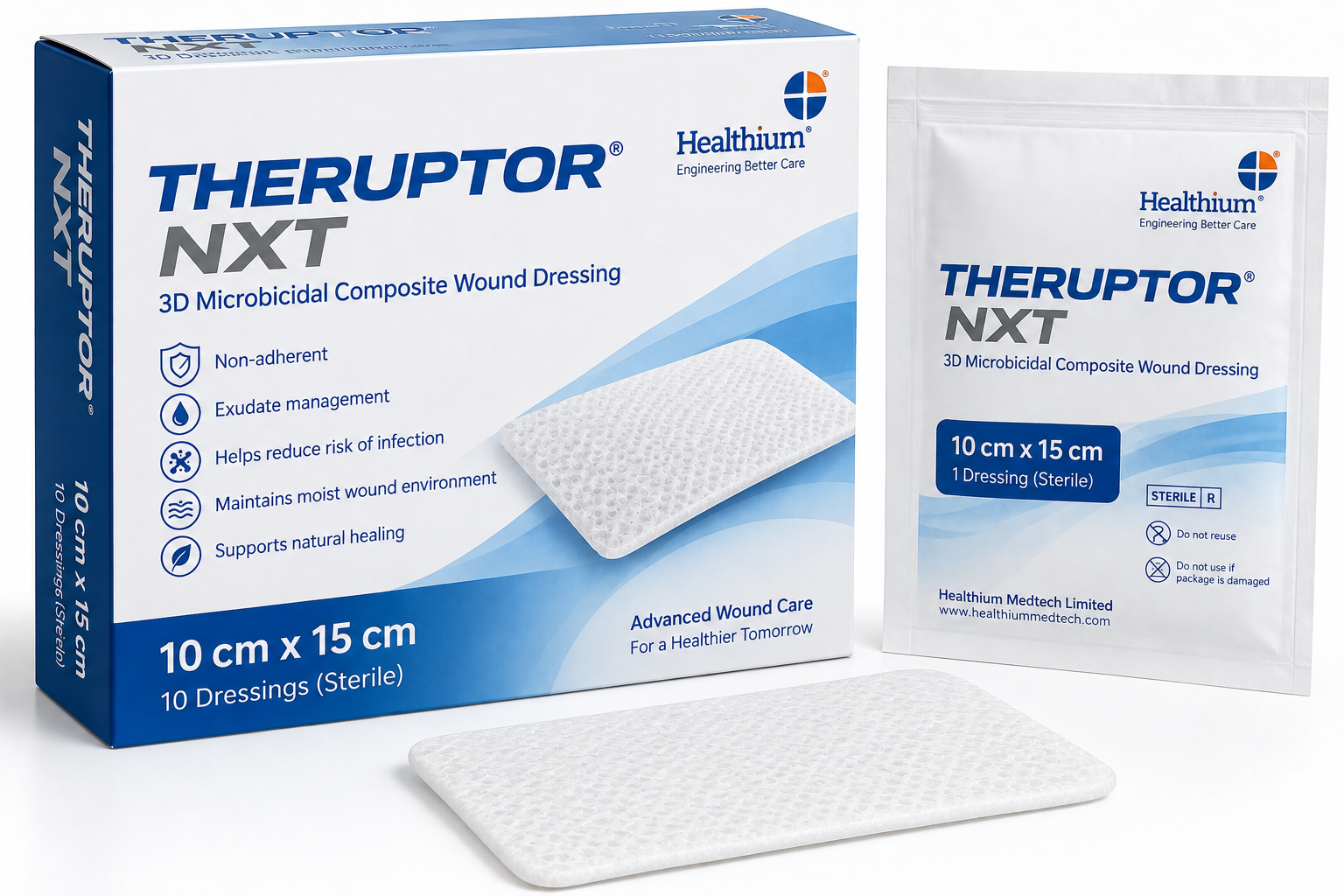 THERUPTOR NXT 10 × 15cm 3D Microbicidal Non-Adherent Wound Dressing