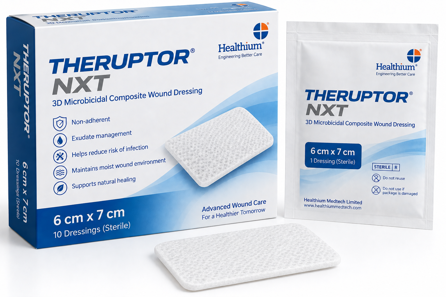 THERUPTOR NXT 6 × 7cm 3D Microbicidal Non-Adherent Wound Dressing