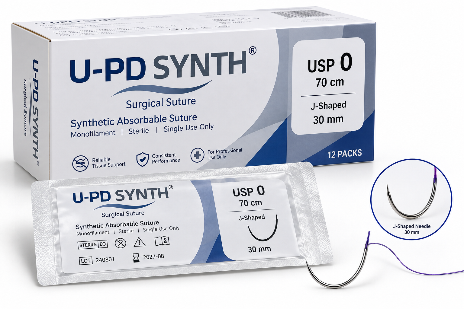 U-PD SYNTH USP 0 Surgical Suture – 70cm, 30mm J-Shaped Needle