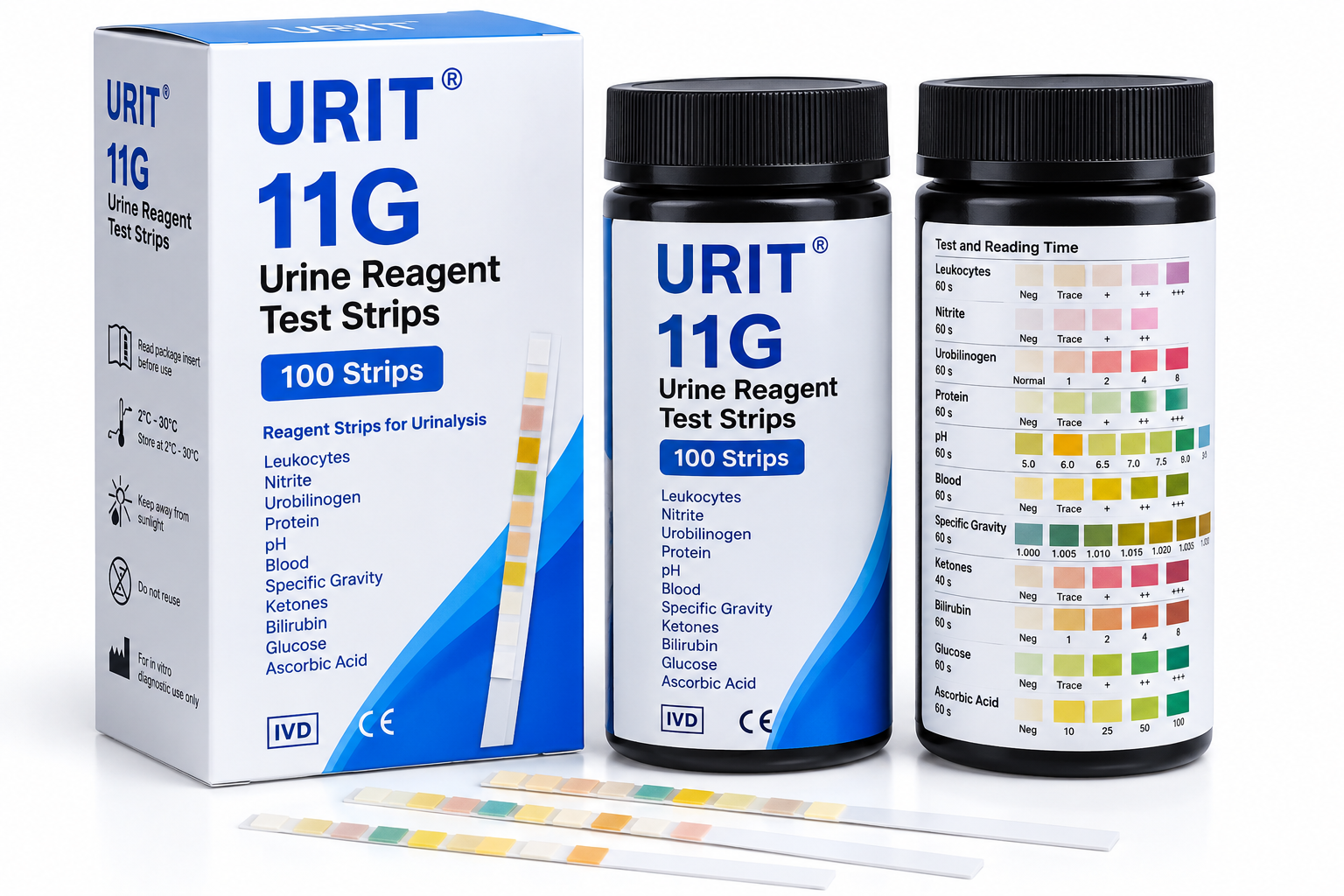 URIT 11G Urine Reagent Test Strips – 100 Strips - View 1